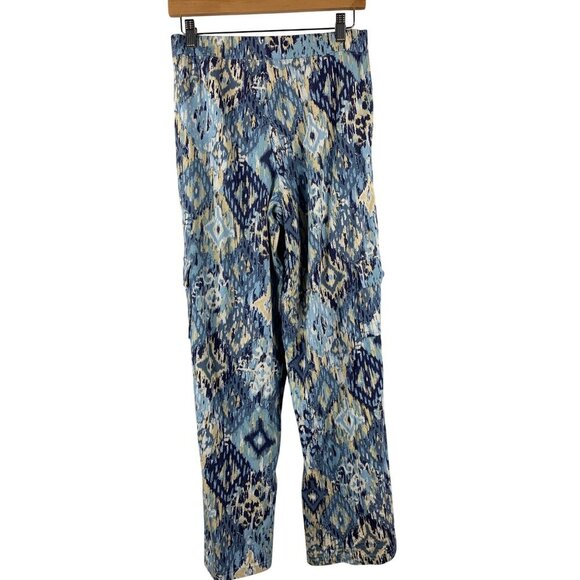 D&Co. Beach Womens Ikat Patterned Wide-Leg Pants S Blue & Beige Cotton & Rayon - Picture 2 of 7